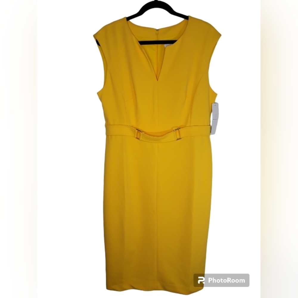 NWT London Times Lemon Bright Yellow Sheath Dress Size 12
